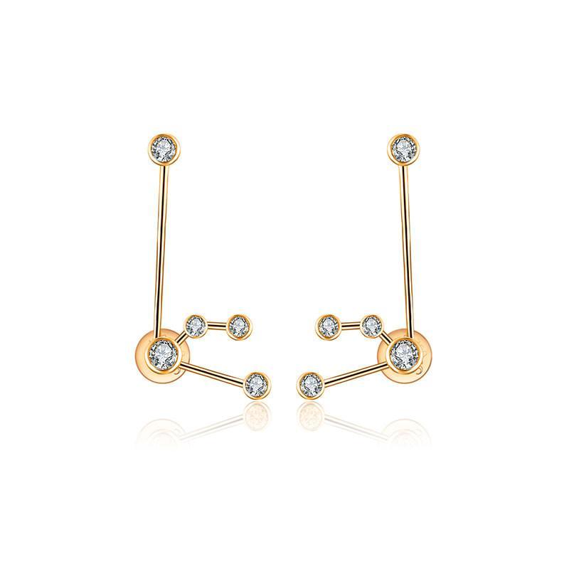 Exquisite 18K Gold Zodiac Constellation Diamond Earrings with celestial design and sparkling diamonds.