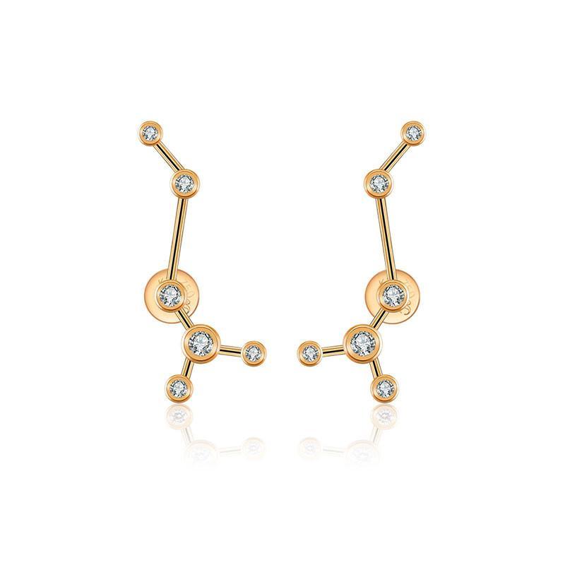 18K gold zodiac constellation diamond earrings featuring sparkling diamonds in unique designs.