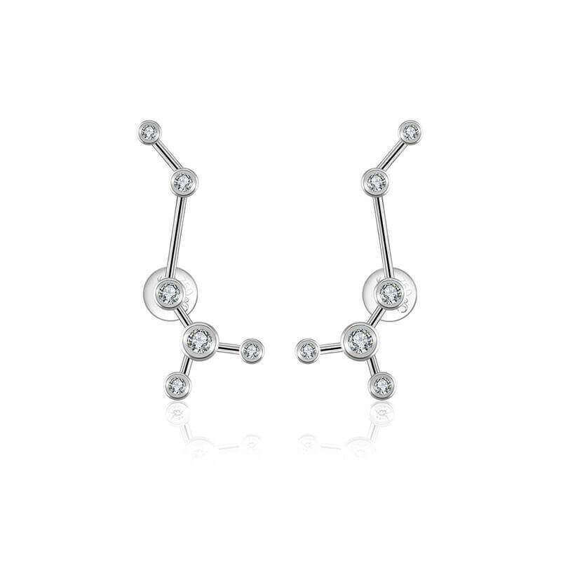 18K gold zodiac constellation diamond earrings featuring a celestial design with sparkling diamonds.