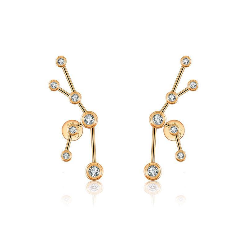 18K gold zodiac constellation diamond earrings with sparkling gems, perfect for astrology lovers and elegant style.