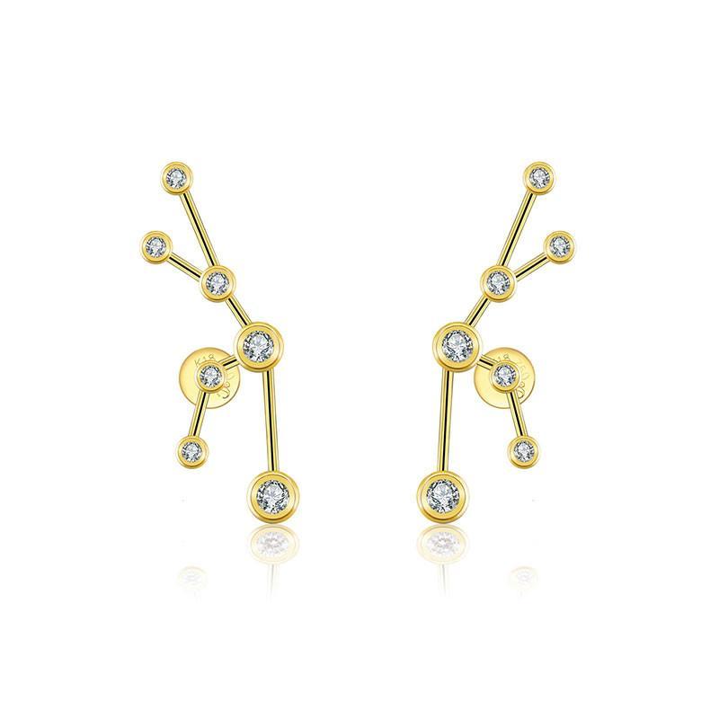 18K gold zodiac constellation diamond earrings showcasing celestial designs and sparkling diamonds.