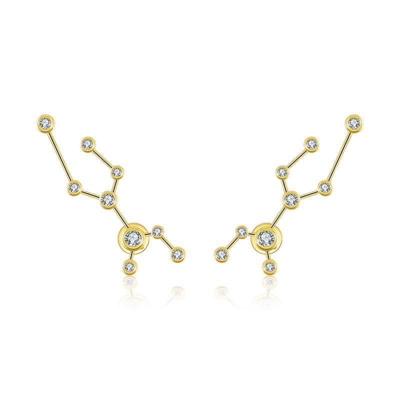 18K Gold Zodiac Constellation Diamond Earrings with sparkling designs, perfect for astrology lovers.