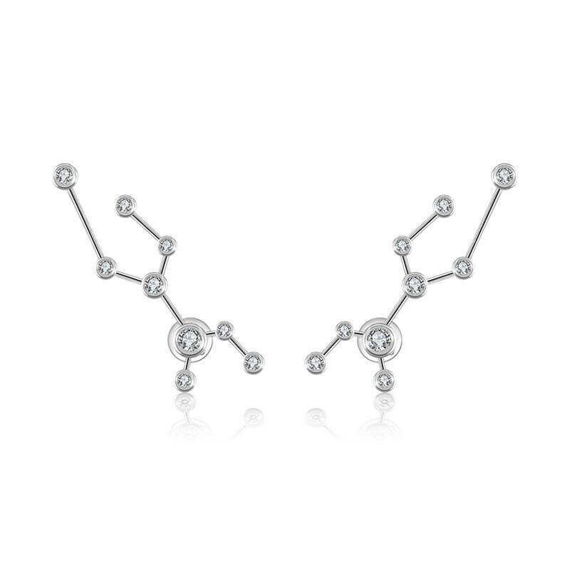 18K white gold zodiac constellation diamond earrings with sparkling diamonds in celestial designs.