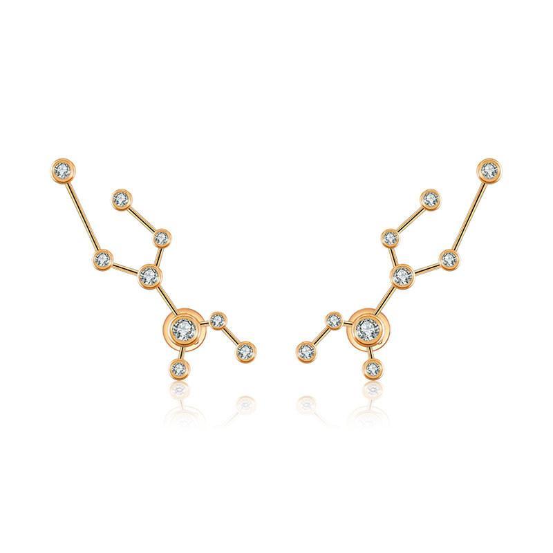 18K gold zodiac constellation diamond earrings featuring sparkling diamonds in unique designs. A celestial accessory for astrology lovers.