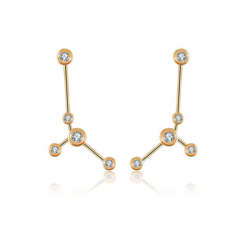 18K gold zodiac constellation diamond earrings showcasing starry elegance and celestial charm.