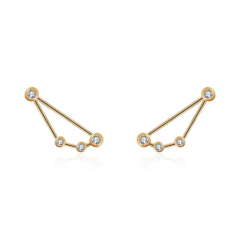 18K gold zodiac constellation diamond earrings featuring sparkling diamond accents and elegant design.