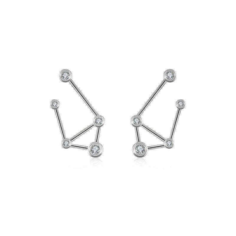 18K white gold zodiac constellation diamond earrings featuring sparkling diamonds in celestial designs.