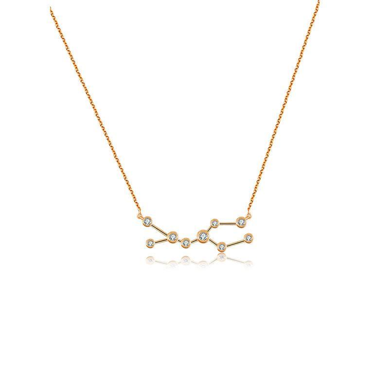 18K gold zodiac constellation diamond necklace, featuring elegant star designs and high-quality diamonds. Perfect for astrology lovers.