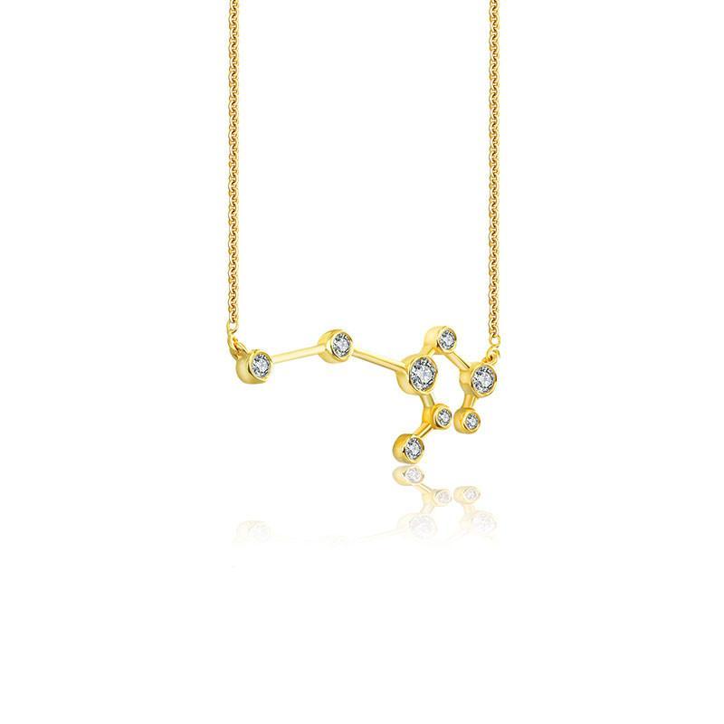 18K gold zodiac constellation necklace with diamond accents, perfect for astrology lovers and celestial enthusiasts.