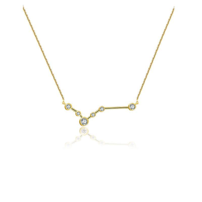 18K gold zodiac constellation diamond necklace featuring a delicate star design and sparkling diamonds.