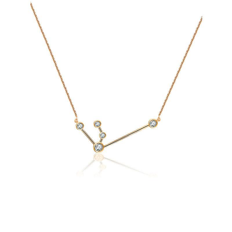 18K gold zodiac constellation necklace with diamond accents, celebrating astrology and elegance.