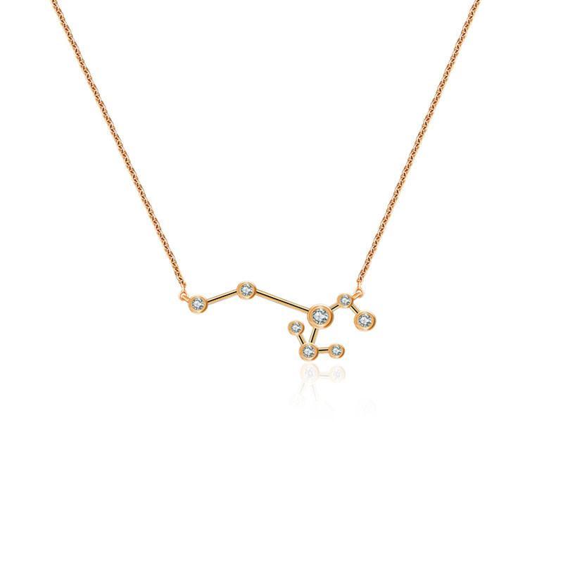 18K gold zodiac constellation necklace with diamonds, perfect for astrology lovers and celestial-themed accessories.