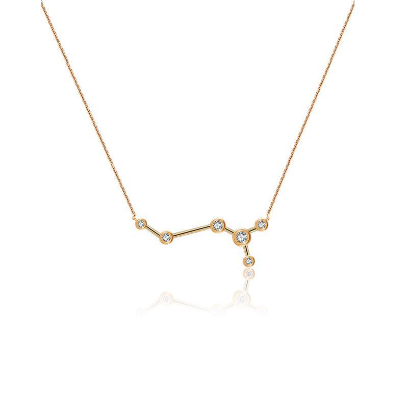 18K gold zodiac constellation necklace with diamonds, perfect for astrology enthusiasts. Elegant celestial jewelry piece.