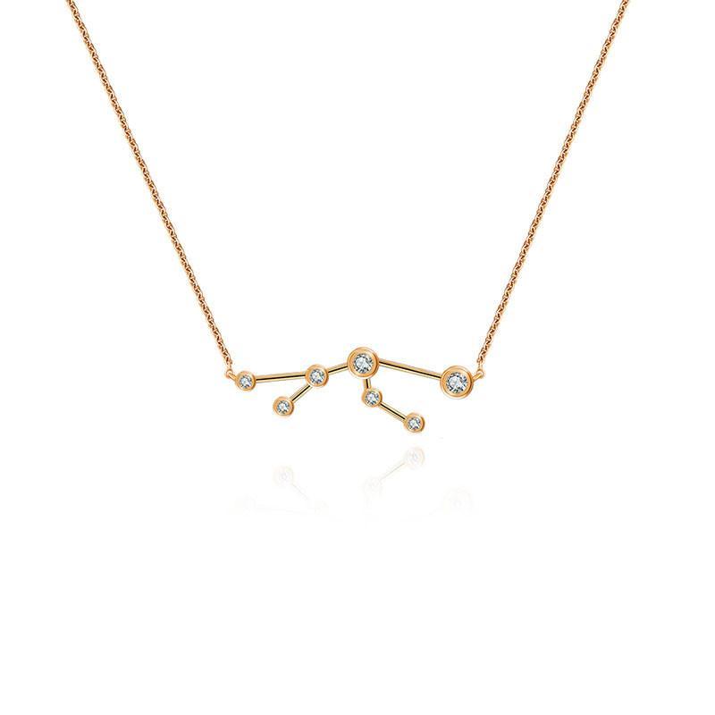 18K Gold Zodiac Constellation Diamond Necklace, showcasing elegant star design with sparkling diamonds. Perfect for astrology lovers.