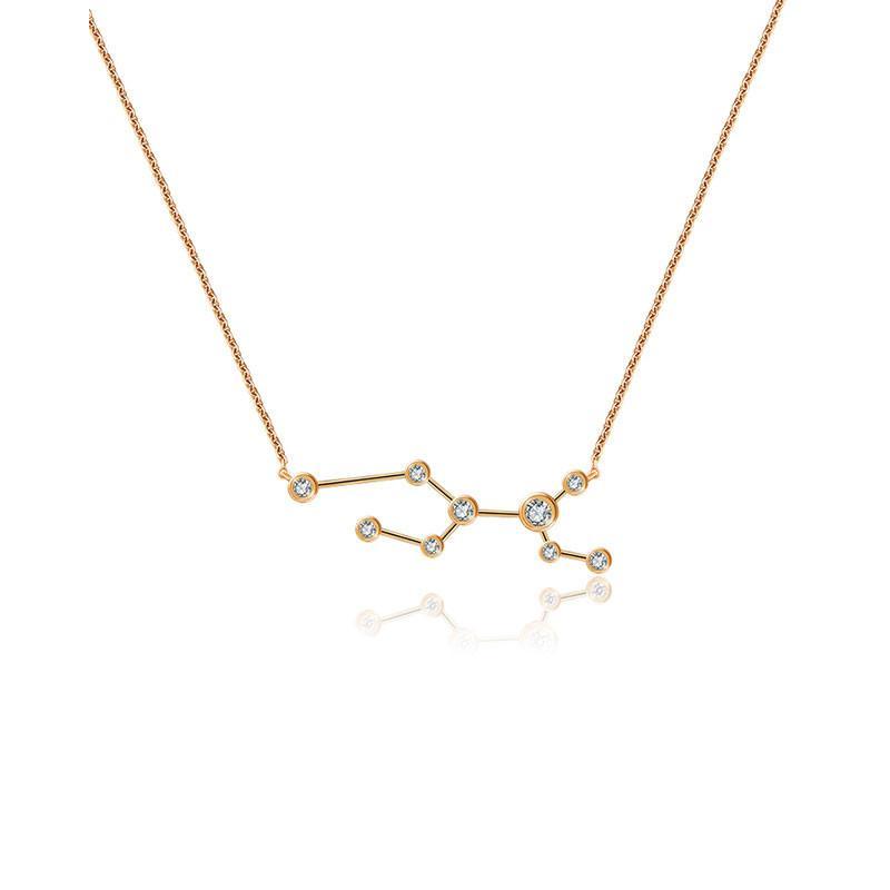 18K Gold Zodiac Constellation Diamond Necklace showcasing delicate star patterns with sparkling gemstones.