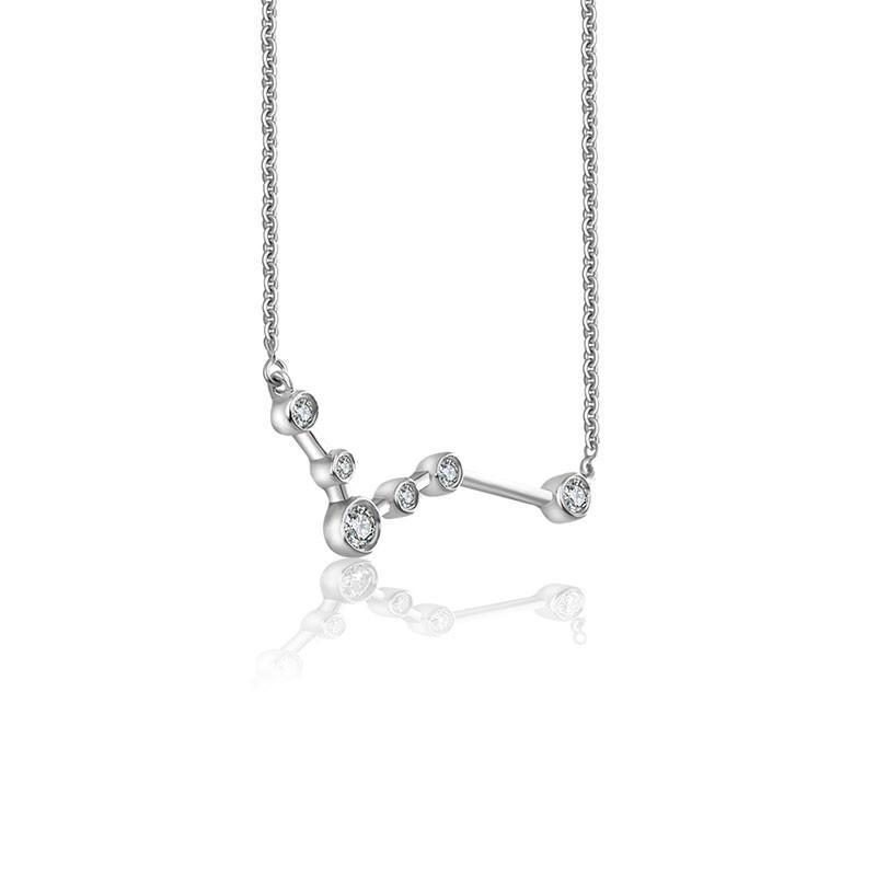 18K white gold zodiac constellation diamond necklace sparkling with high-quality diamonds, ideal for astrology lovers.