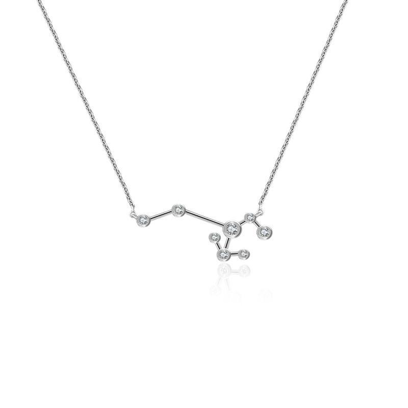 18K Gold Zodiac Constellation Necklace with Diamonds, elegant white gold design for astrology enthusiasts.