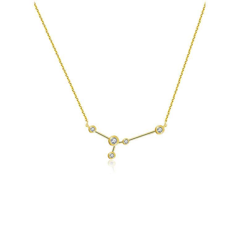 18K gold zodiac constellation diamond necklace featuring delicate star designs and sparkling diamonds, ideal for astrology lovers.