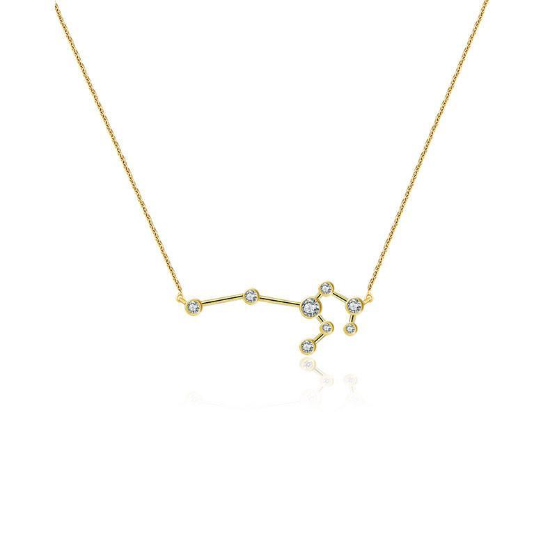 18K gold zodiac constellation necklace with diamond accents, perfect for astrology enthusiasts.