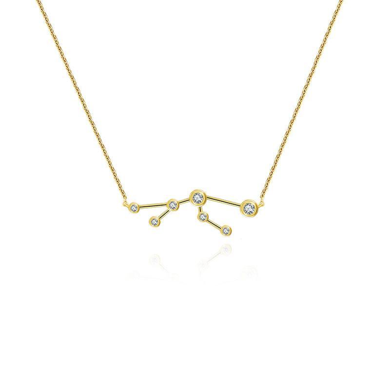 18K gold zodiac constellation diamond necklace showcasing elegant design and sparkling diamonds for astrology lovers.