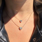 Floating Solitaire Lab-Grown Diamond Necklace displayed on model's neck.
