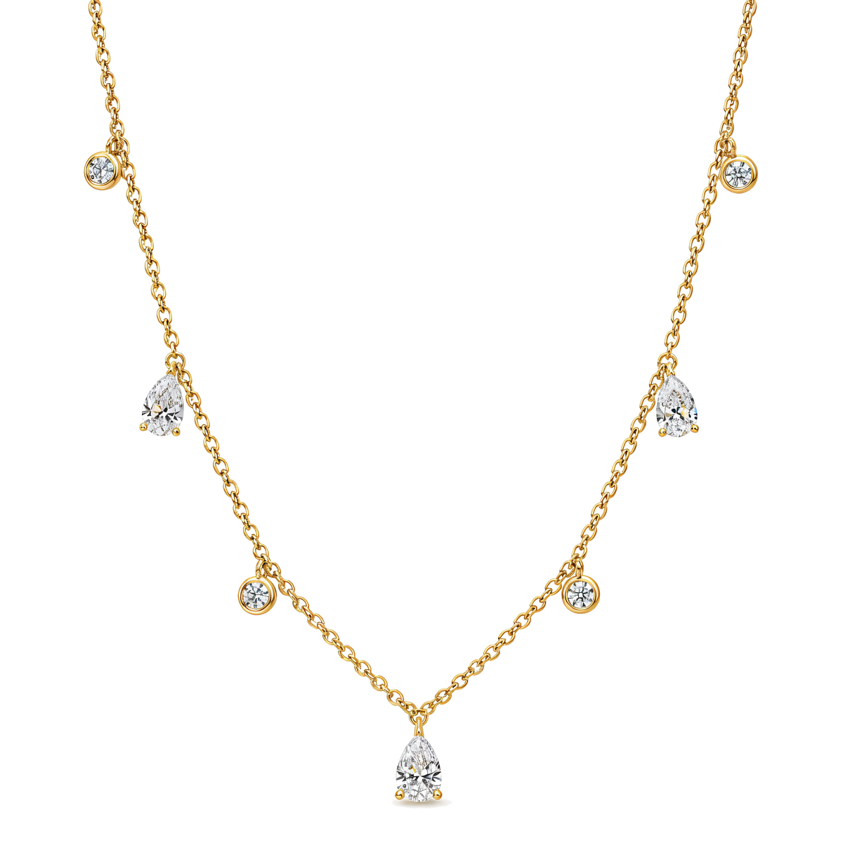 Pear and Round Lab Diamond Dangle Necklace