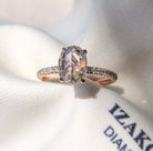 Rose Cut Oval Diamond Pave Engagement Ring from Izakov Fine Jewelry, showcasing a 1.09 carat rose cut diamond in 14k gold.