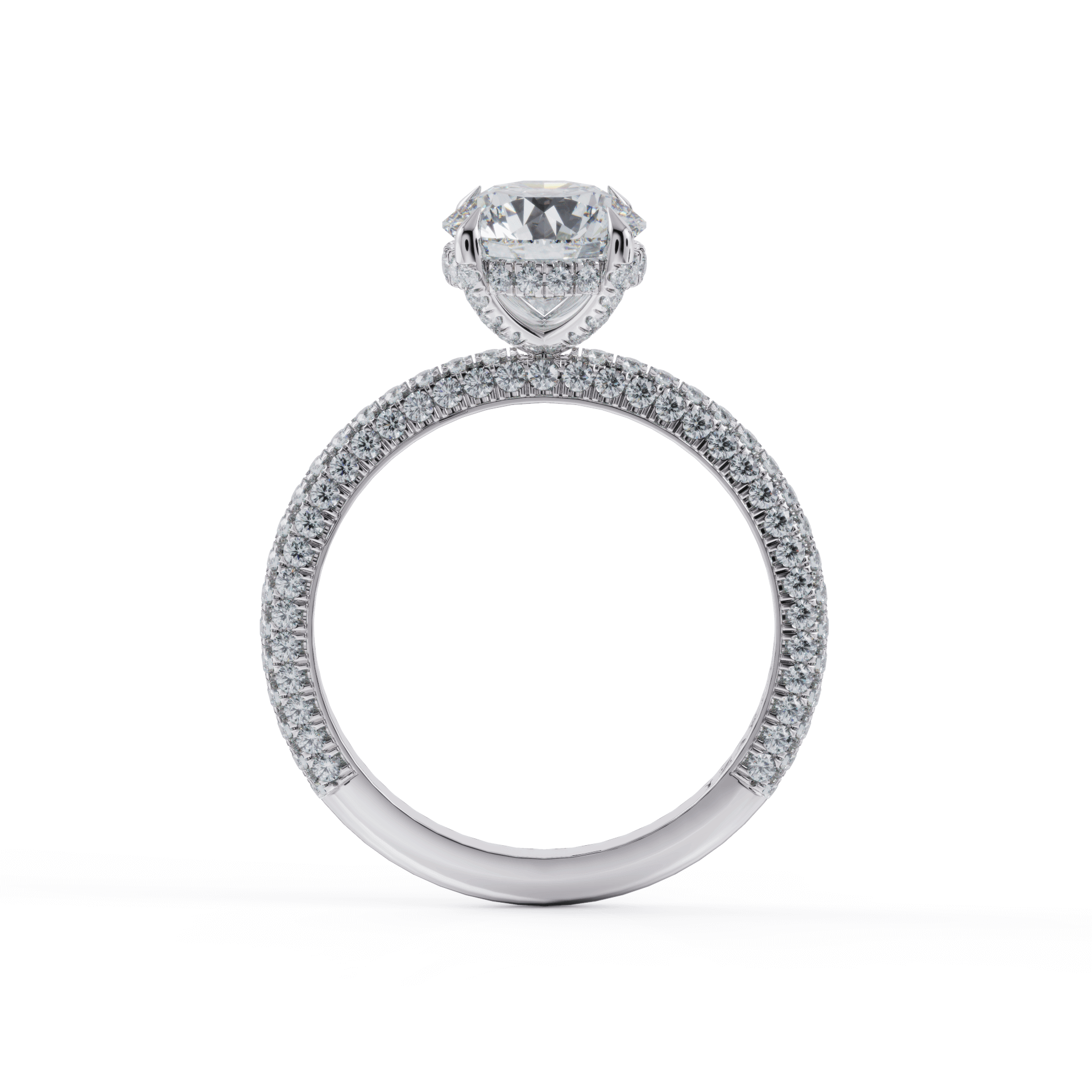 3-Row Pave Hidden Halo Diamond Engagement Ring 14K White Gold Rings by VDBRC | Izakov