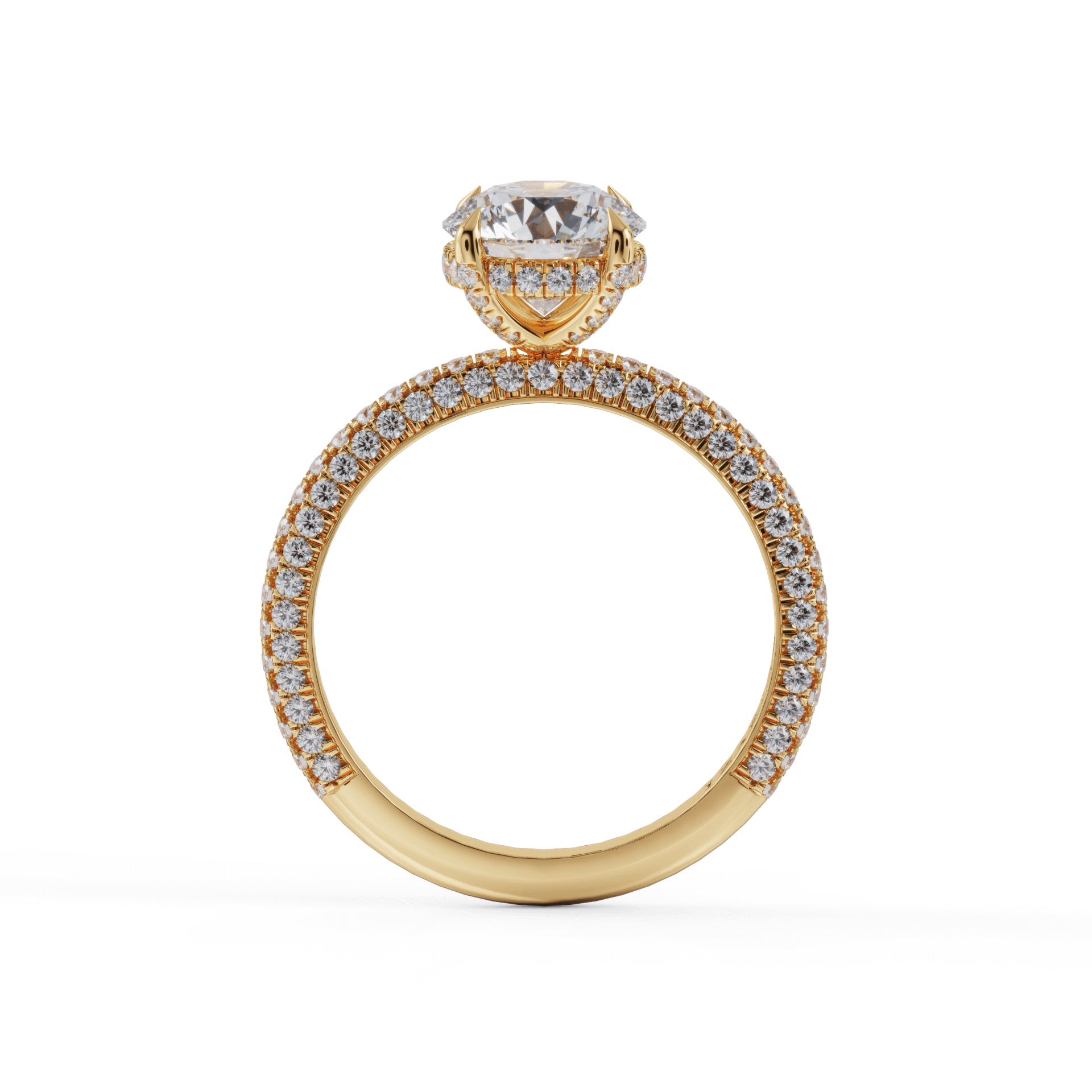 3-Row Pave Hidden Halo Diamond Engagement Ring 14K Yellow Gold Rings by VDBRC | Izakov