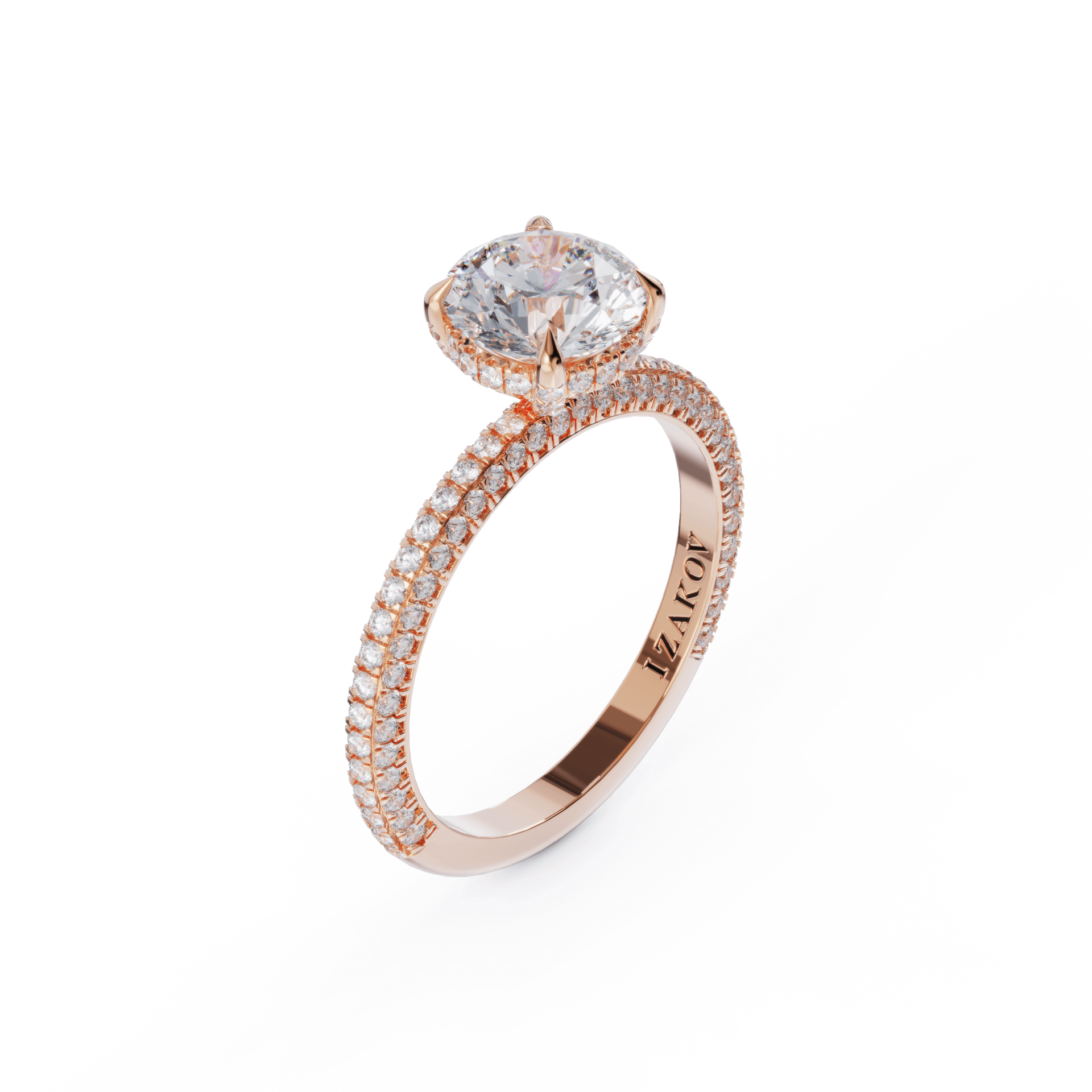 3-Row Pave Hidden Halo Diamond Engagement Ring - Rings - Izakov Diamonds + Fine Jewelry