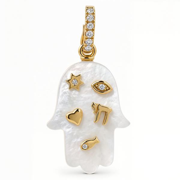 Jewish Charms Hamsa Gemstone Pendant © in 14K Gold | Izakov Fine
