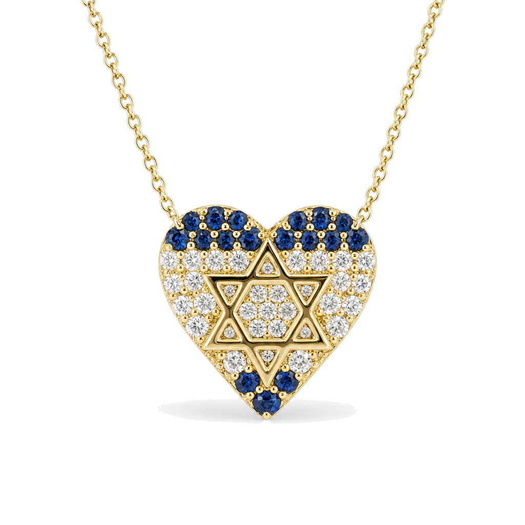 Diamonds & Sapphires Israel Flag Heart Necklace©