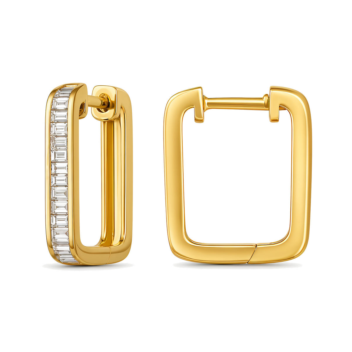 Baguette Diamond Rectangle Huggie Earrings