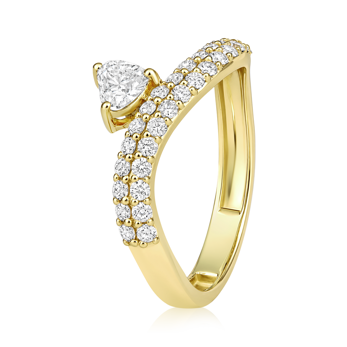 Heart Diamond Pavé Bypass Ring in 14k yellow gold
