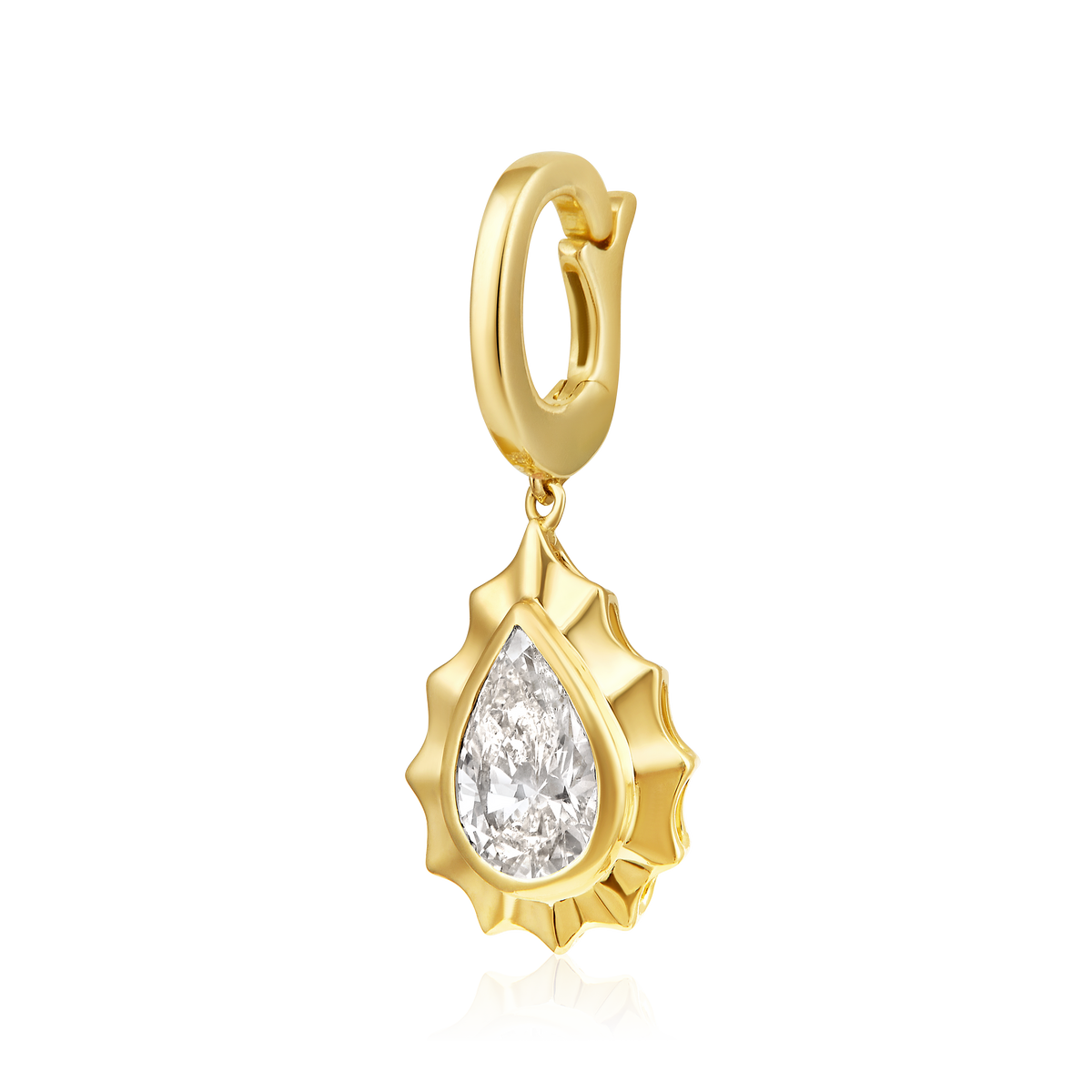 Fluted Pear Diamond Bezel Pendant in 14k yellow gold