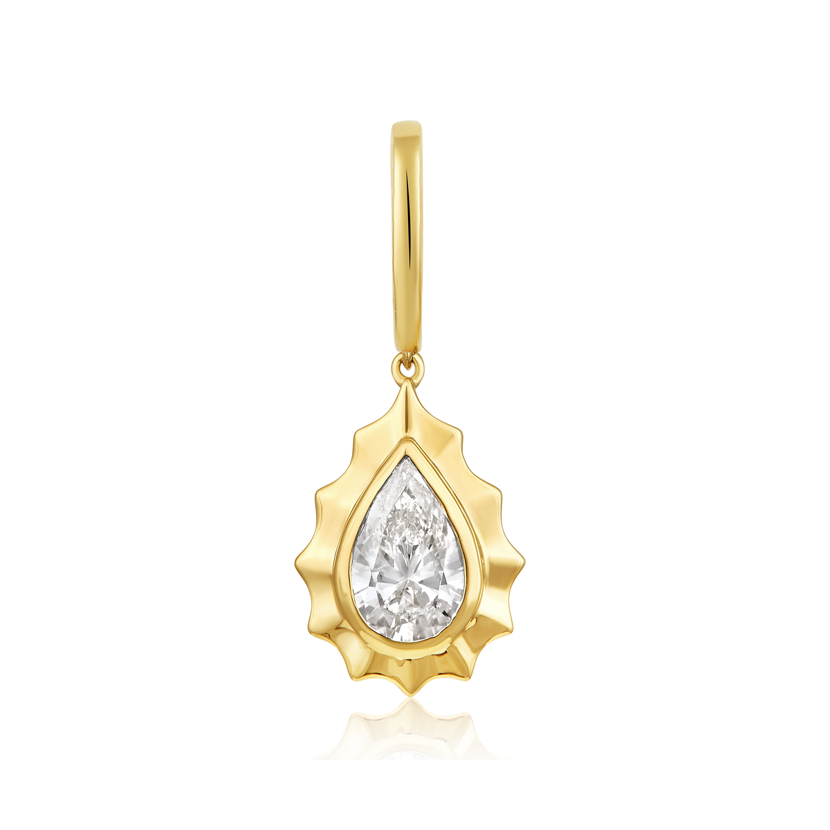 Fluted Pear Diamond Bezel Pendant in 14k yellow gold