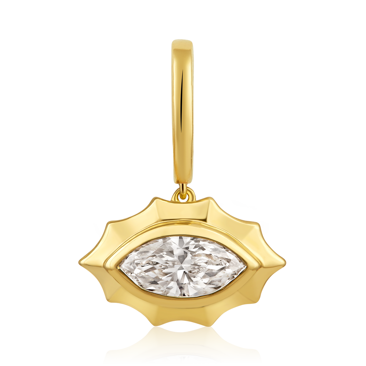 East West Fluted Marquise Diamond Bezel Pendant in 14k yellow gold
