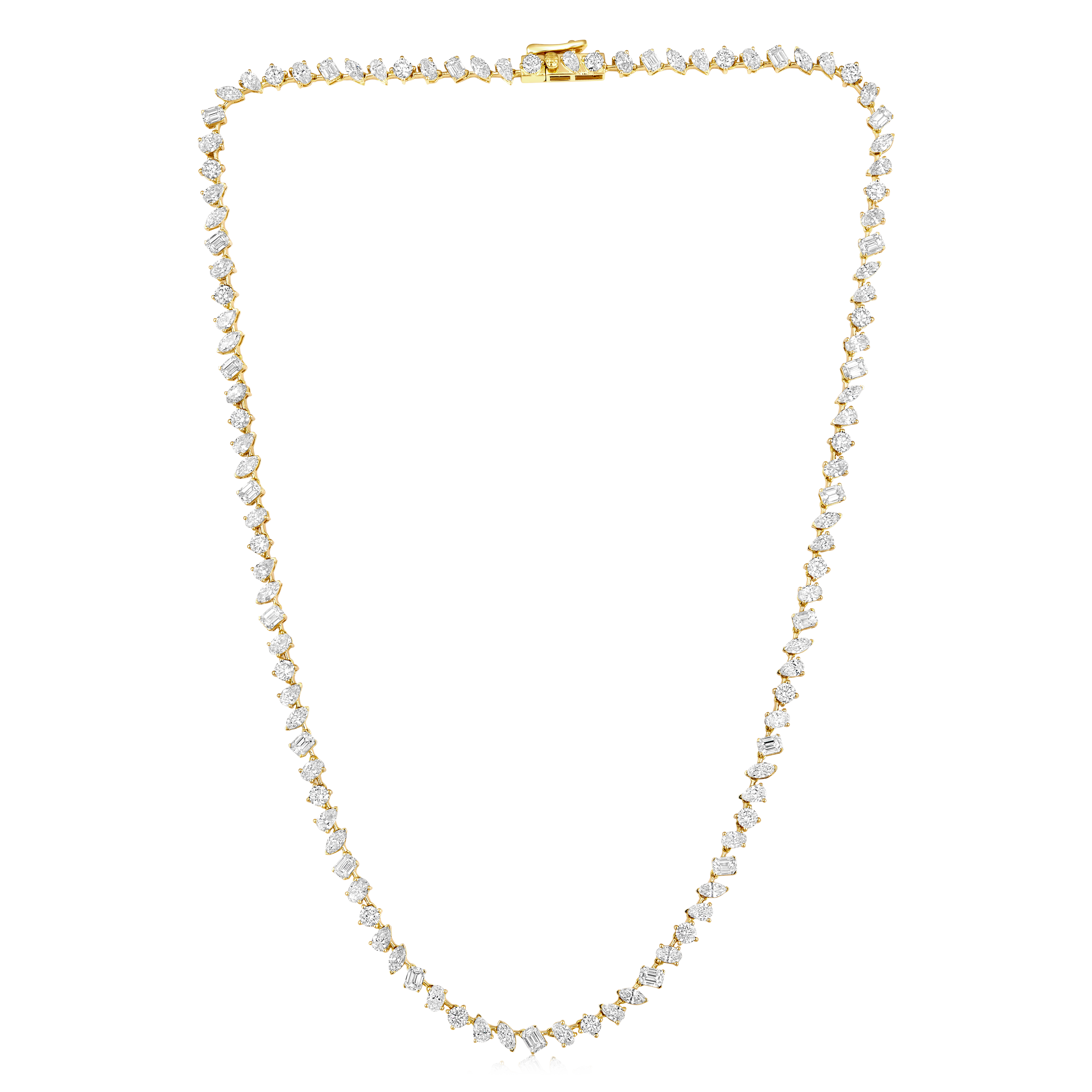 Multi Shape Diamond Tennis Necklace in 14k yellow gold