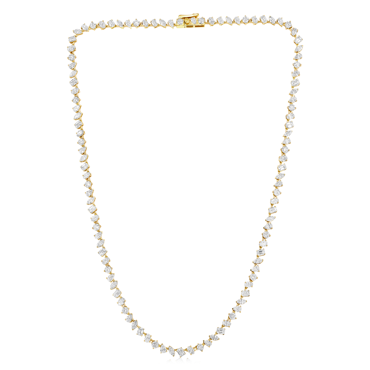 Multi Shape Diamond Tennis Necklace in 14k yellow gold