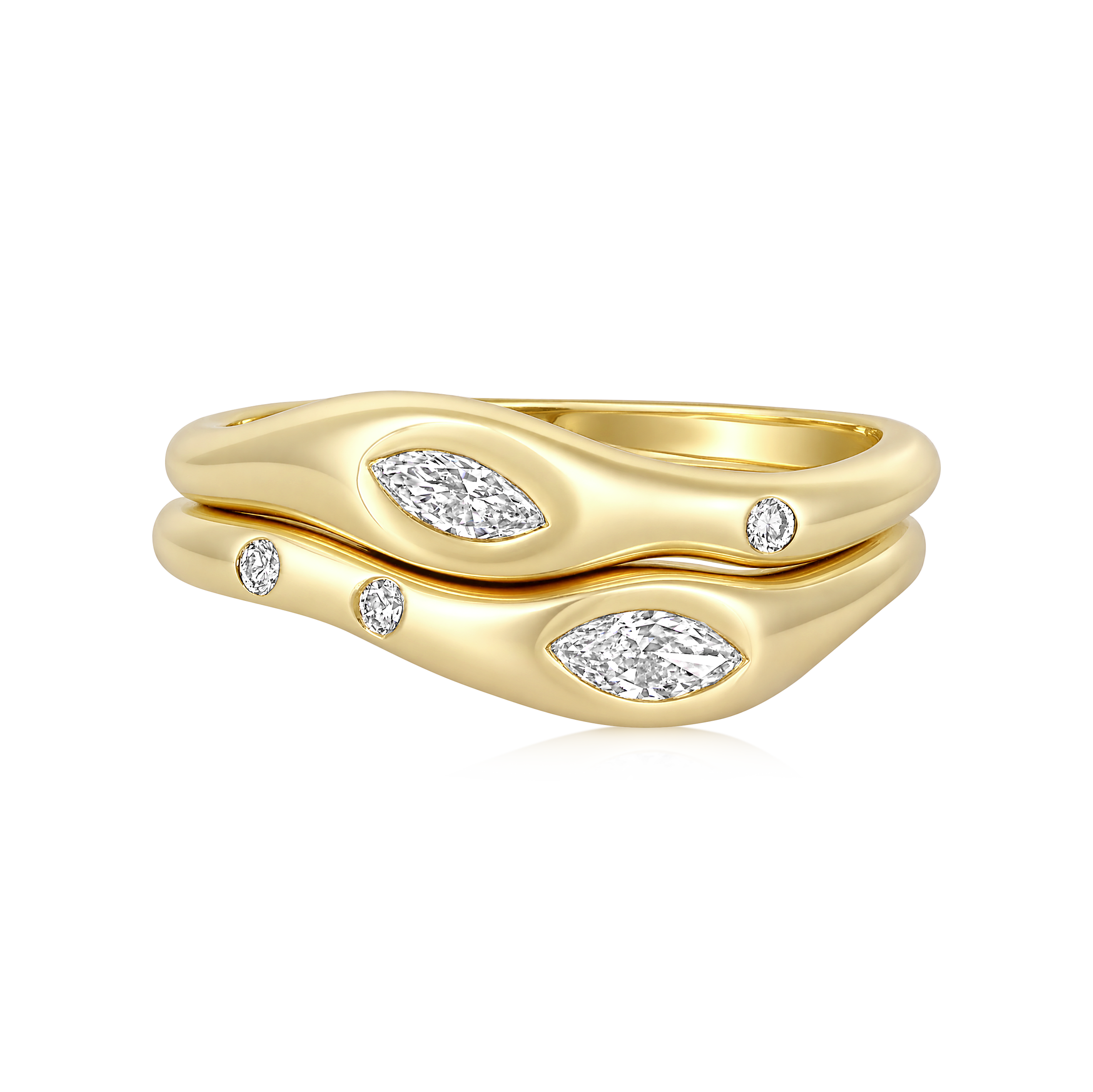 Double Marquise Diamond Wave Ring in 14k yellow gold