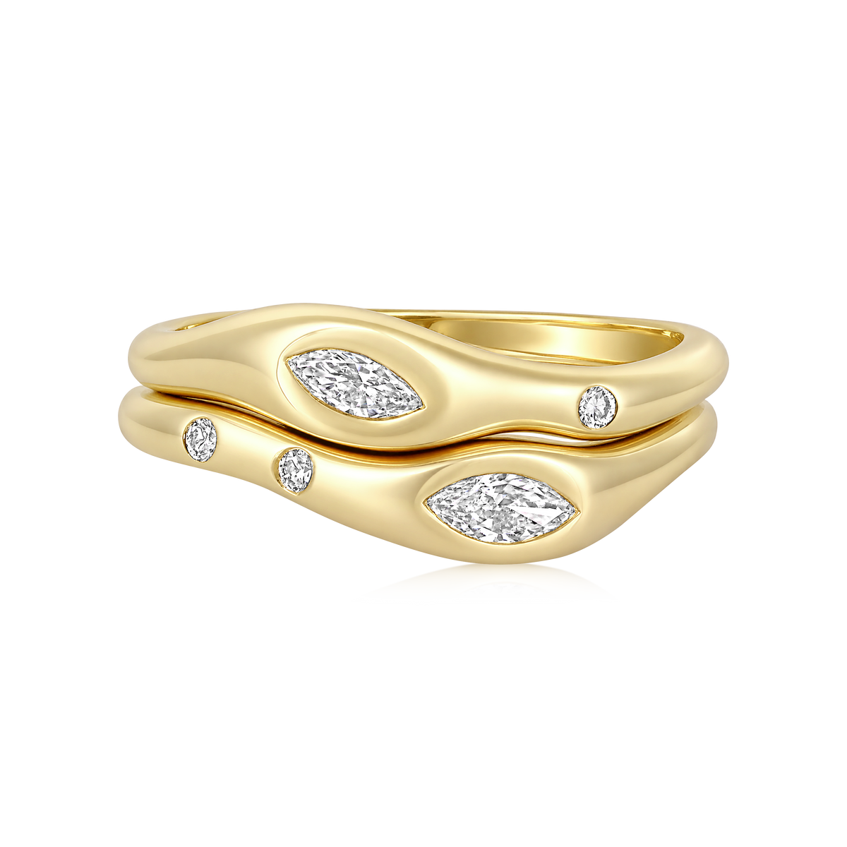 Double Marquise Diamond Wave Ring in 14k yellow gold