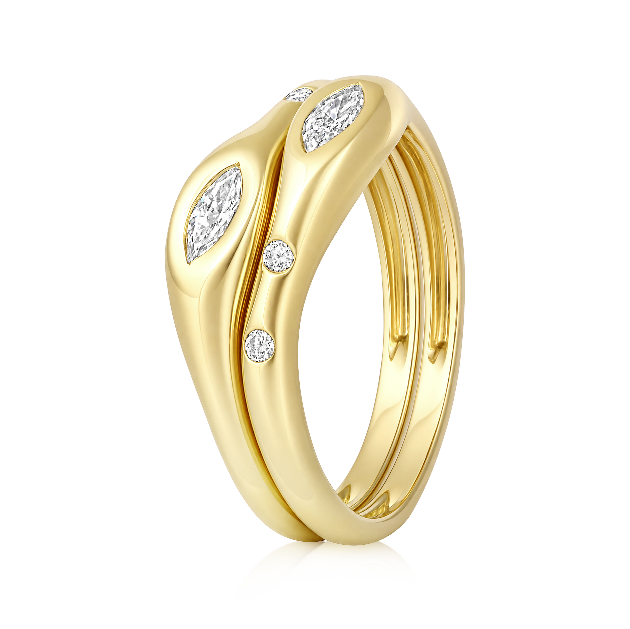 Double Marquise Diamond Wave Ring in 14k yellow gold