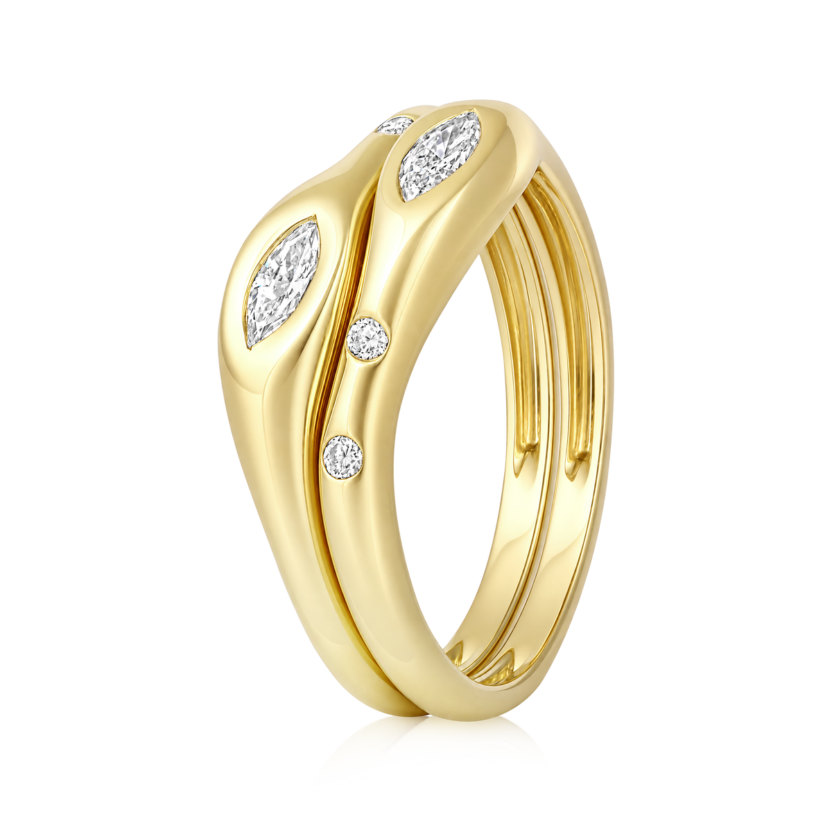 Double Marquise Diamond Wave Ring in 14k yellow gold
