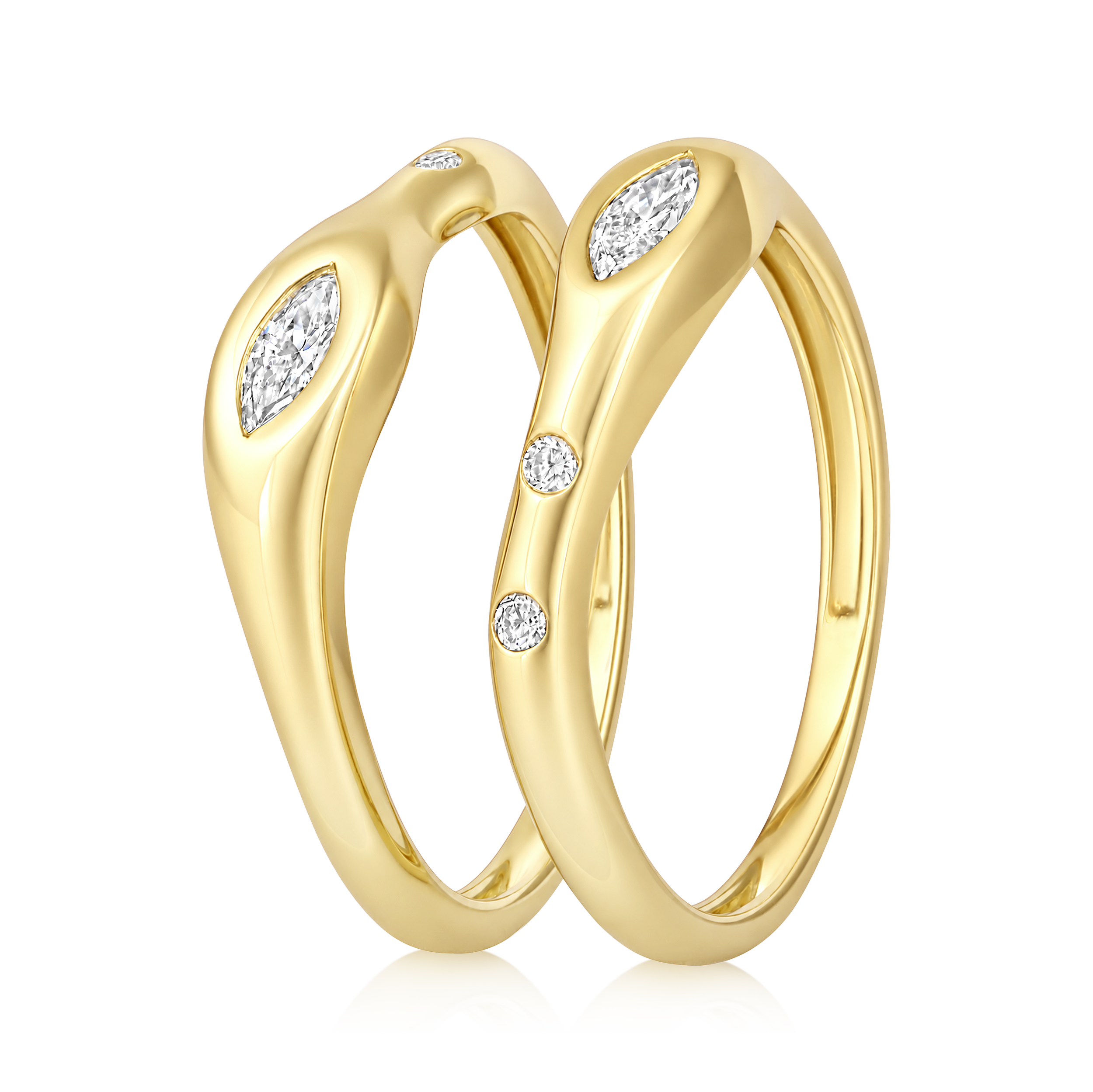 Double Marquise Diamond Wave Ring in 14k yellow gold