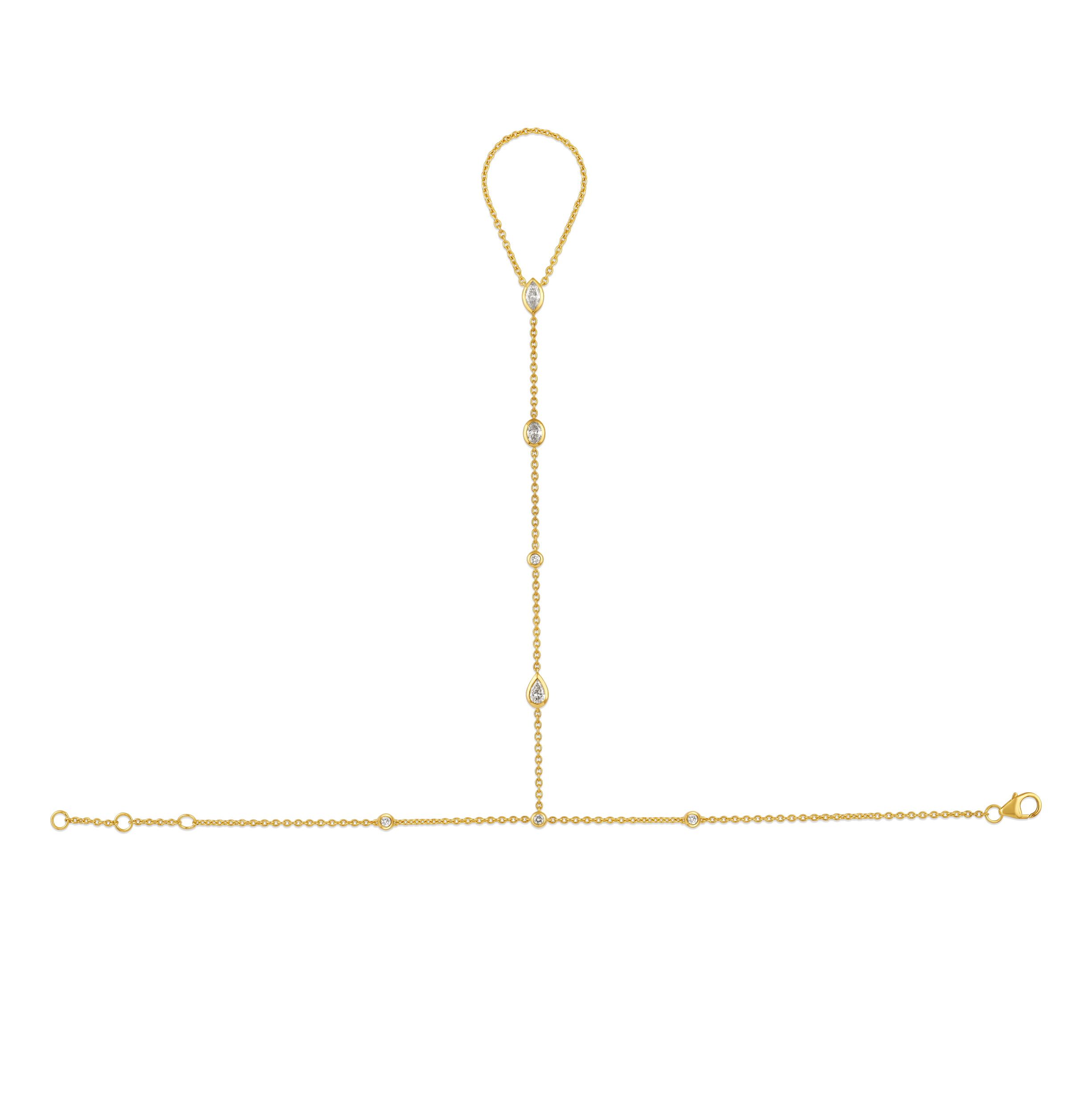 Marquise and Pear Diamond Bezel Hand Chain in 14k yellow gold