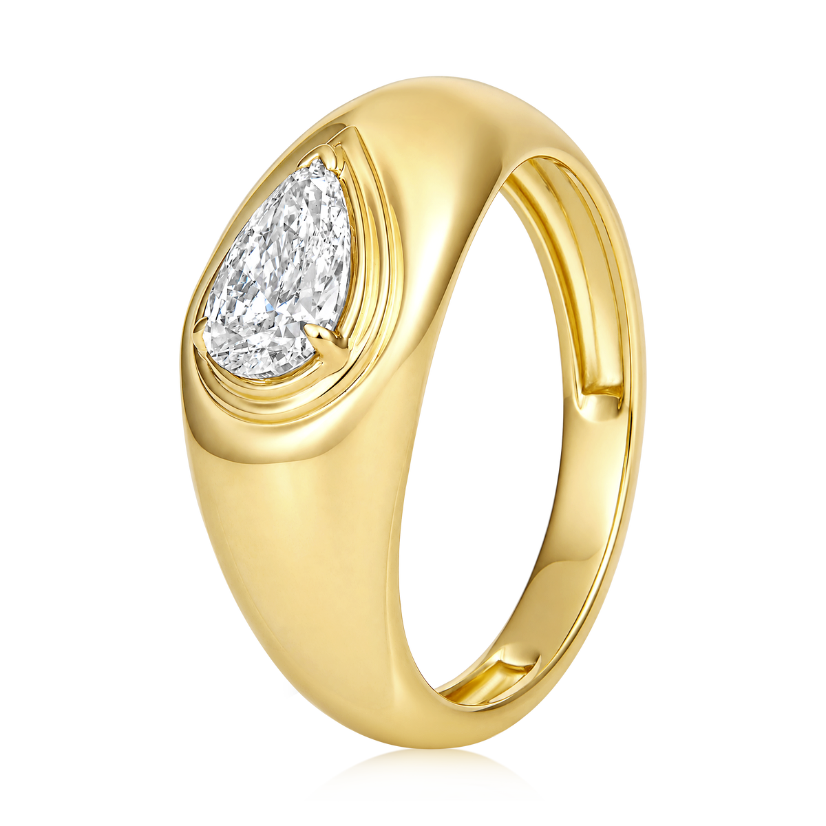 East West Pear Diamond Stepped Bezel Dome Ring in 14k yellow gold