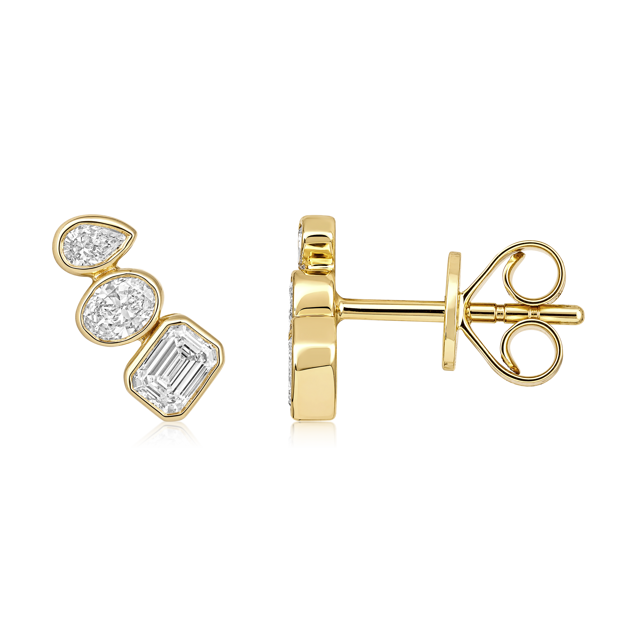 Trio Multi Shape Diamond Bezel Stud Earrings in 14K Gold, 0.55 ctw
