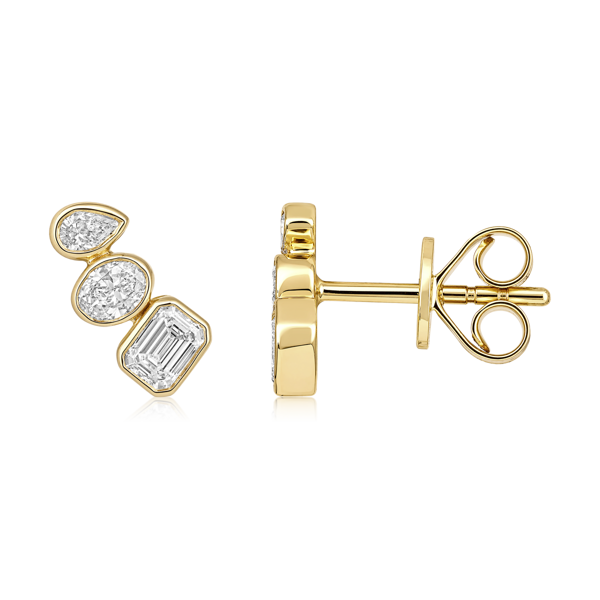 Trio Multi Shape Diamond Bezel Stud Earrings in 14K Gold, 0.55 ctw