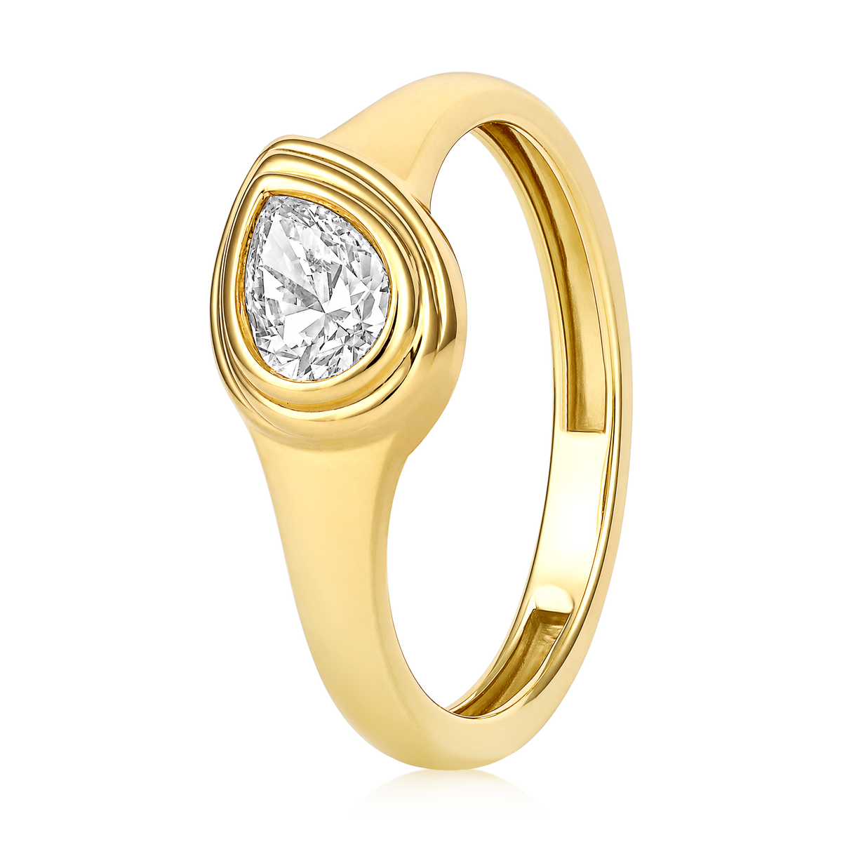 East West Pear Diamond Signet Ring in 14k yellow gold