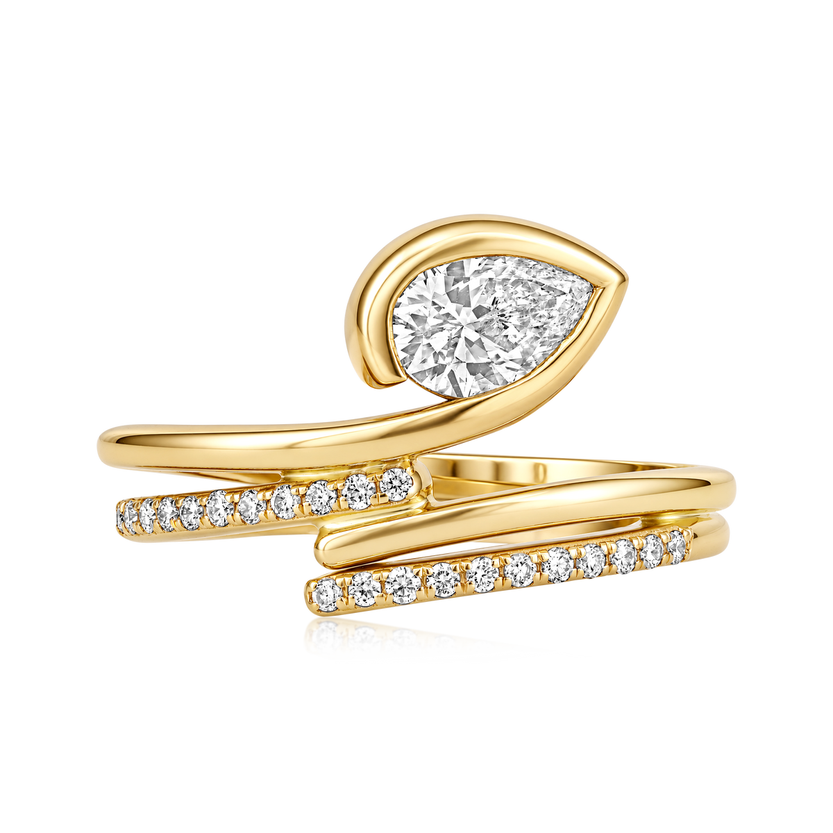 Pear Diamond Pavé Snake Wrap Ring in 14k yellow gold